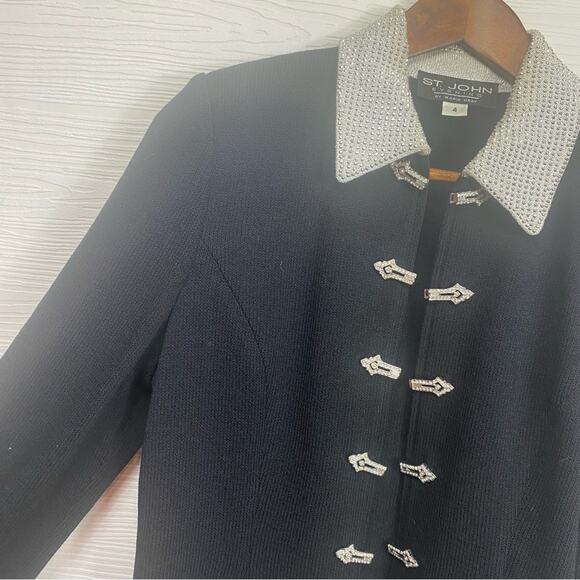 St. John Evening Bling Rhinestone detailed Black Blazer Knit Size4 Old Money - Picture 12 of 12